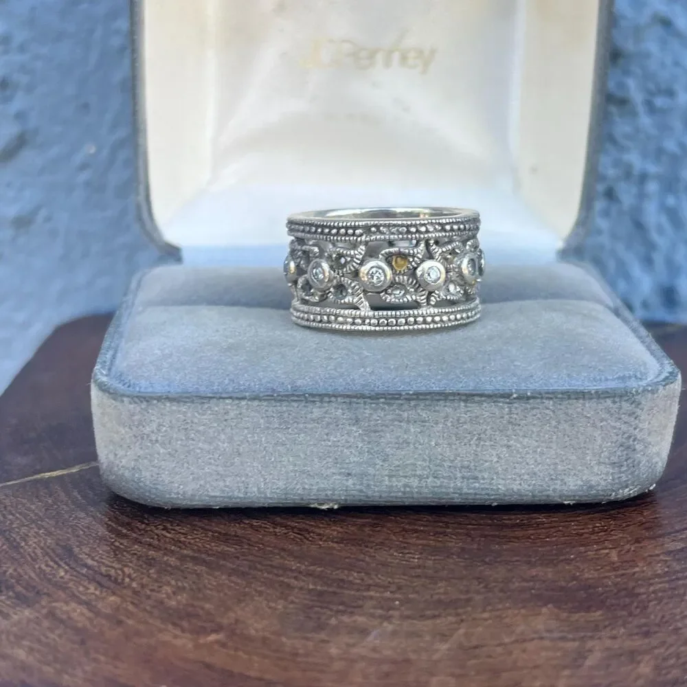 Sterling Silver Wide Band Size 7 Ring Ornate Statement jewelry